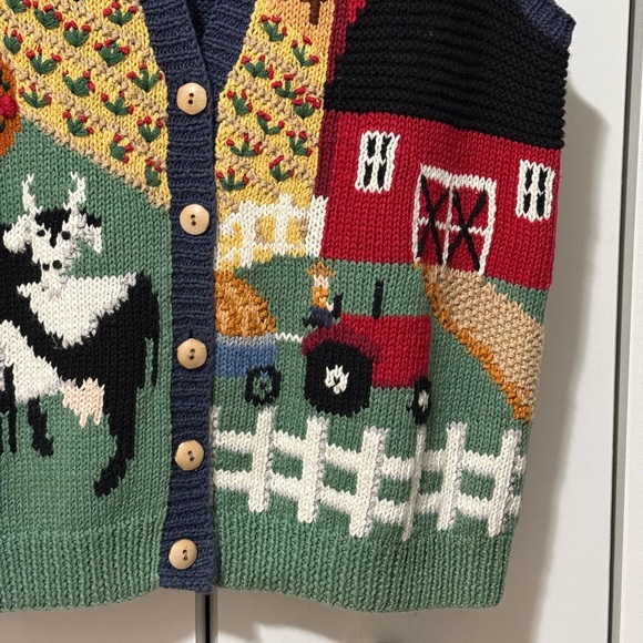 Vintage Marisa Christina Hand Knit Farmhouse Button Up Embroidered Vest (Size L) - Picture 5 of 7